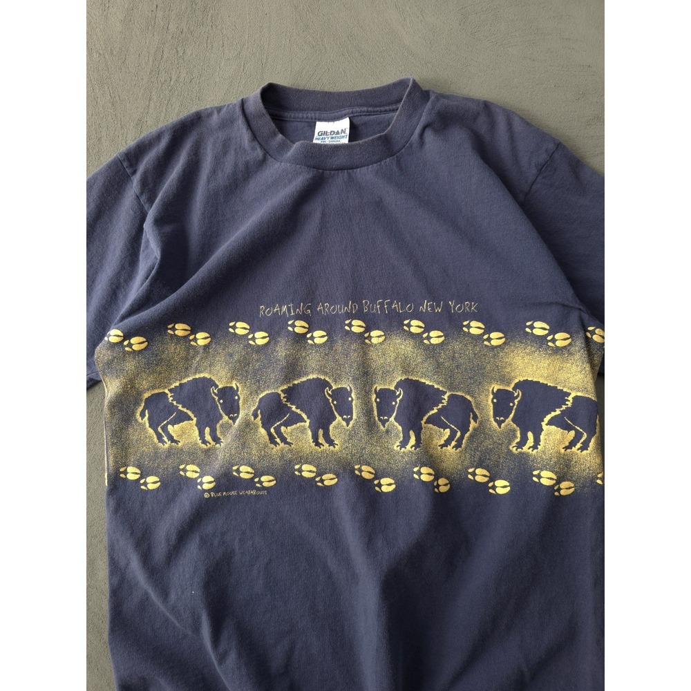 Vintage 1990s Buffalo New York Roaming Around Blue Cotton‎ T-shirt Gildan L - Picture 2 of 10